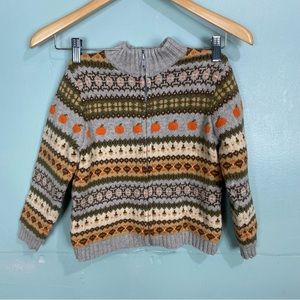 Janie & Jack Pumpkin Fair Isle Sweater Zip Up Thanksgiving Fall Pumpkin Sz 5 T